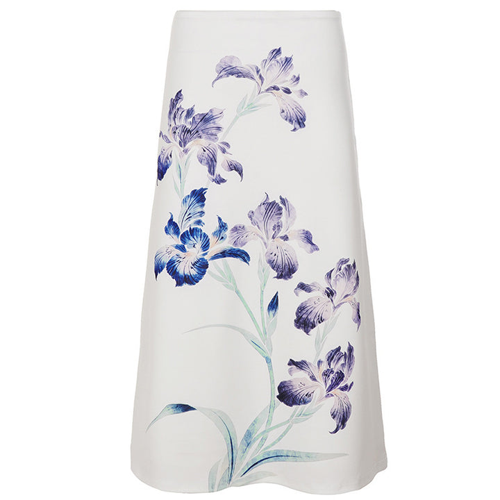 Damen A-Linien Midirock aus leichtem Viskose-Mix mit künstlerischem Blumenprint – Rosévia