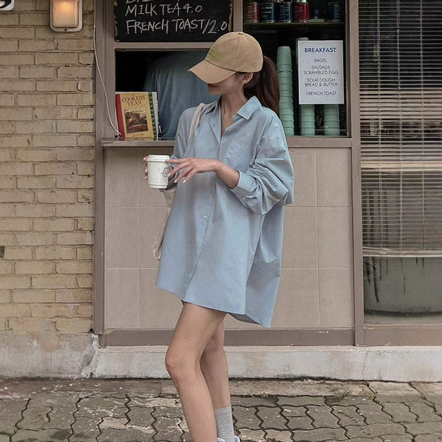 Damen Leichtes Oversize-Popeline Hemdshirt-Minikleid mit kastiger Silhouette und weiten Manschetten – Élara