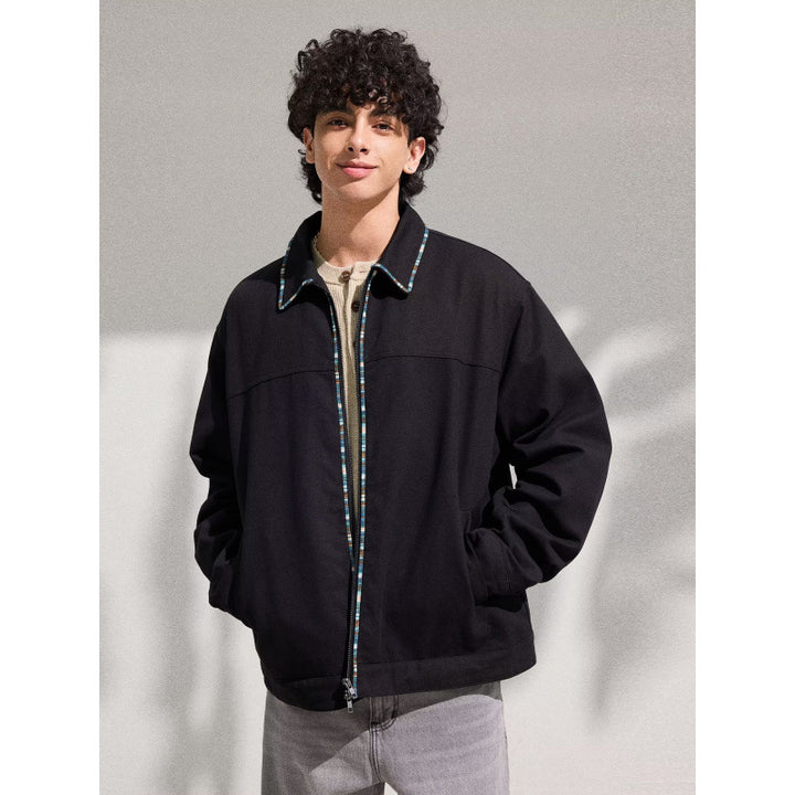 Herren Leichte Blousonjacke mit kontrastierter Zierband-Blende Echoarchiv