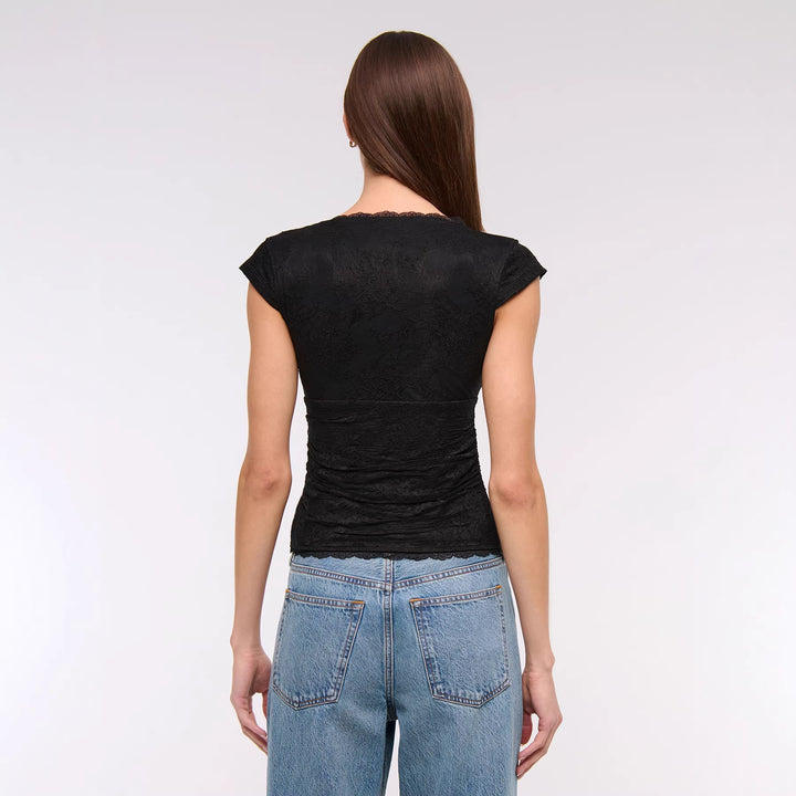 Damen Spitzen-Oberteil mit elegantem V-Ausschnitt und Rüschendetails Echo Archiv