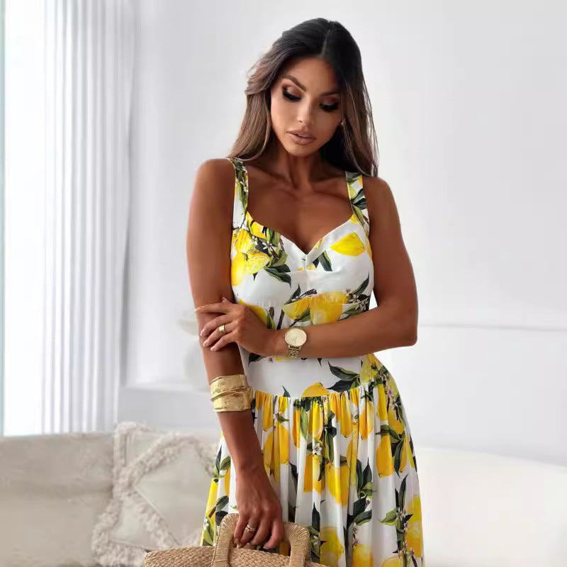 Echoarchiv | Bedrucktes Elastisches Taillenloses Statement Maxi Kleid