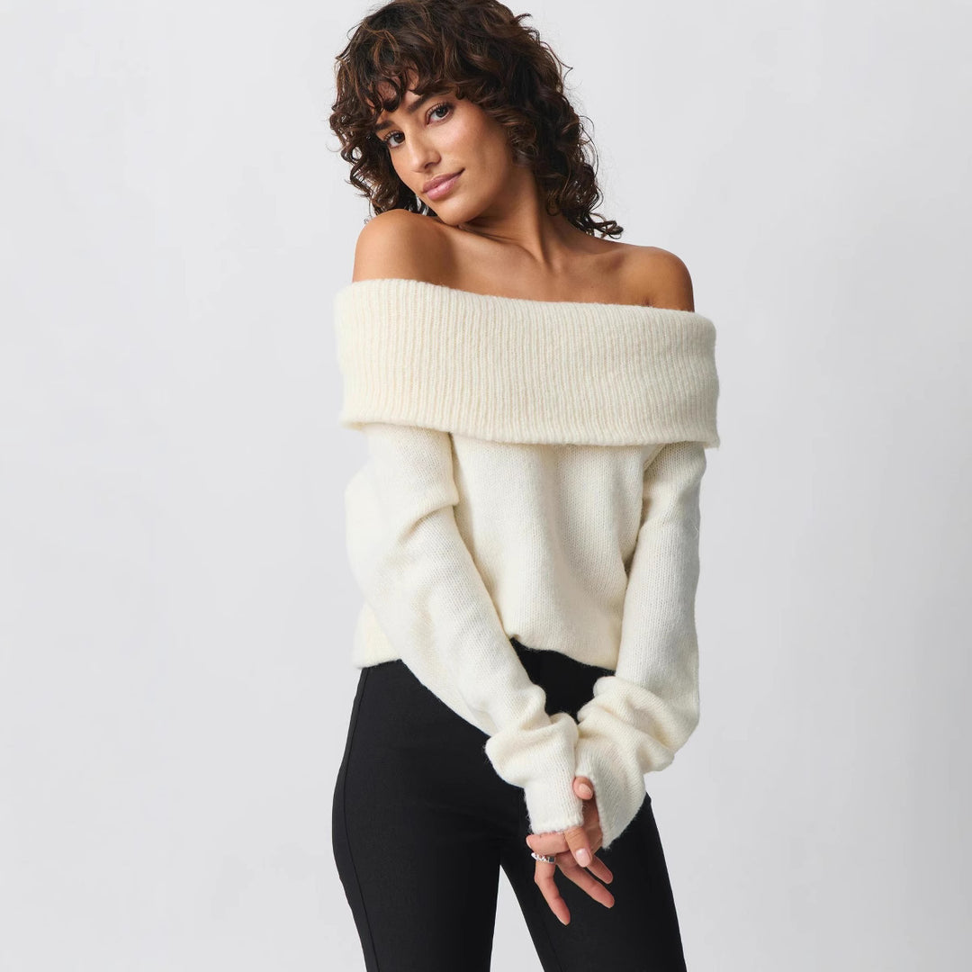 Damen nan Off-Shoulder Grobstrickpullover mit breitem Umschlagkragen und lässiger Oversize-Passform Echo Archiv