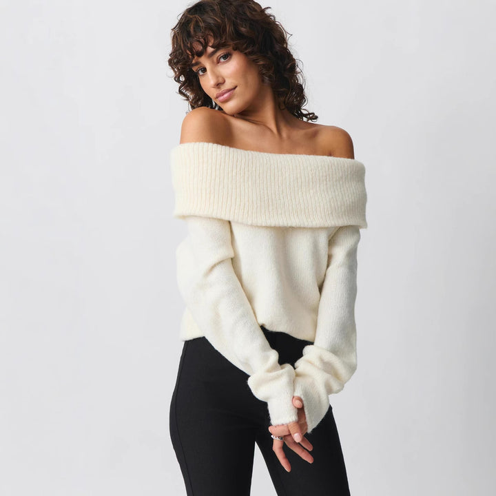 Damen nan Off-Shoulder Grobstrickpullover mit breitem Umschlagkragen und lässiger Oversize-Passform Echo Archiv