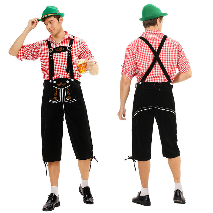 Herren nan knielange Wildlederimitat Lederhose mit detaillierter Stickerei Echo Archiv