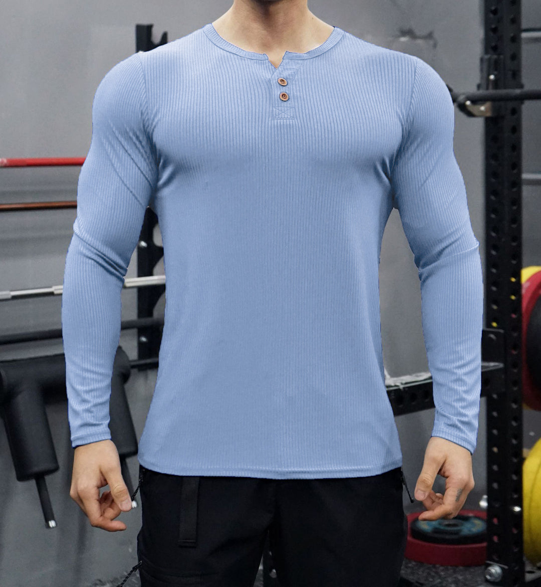 Herren Langarmshirt mit strukturiertem Design und Knopfleiste Echoarchiv