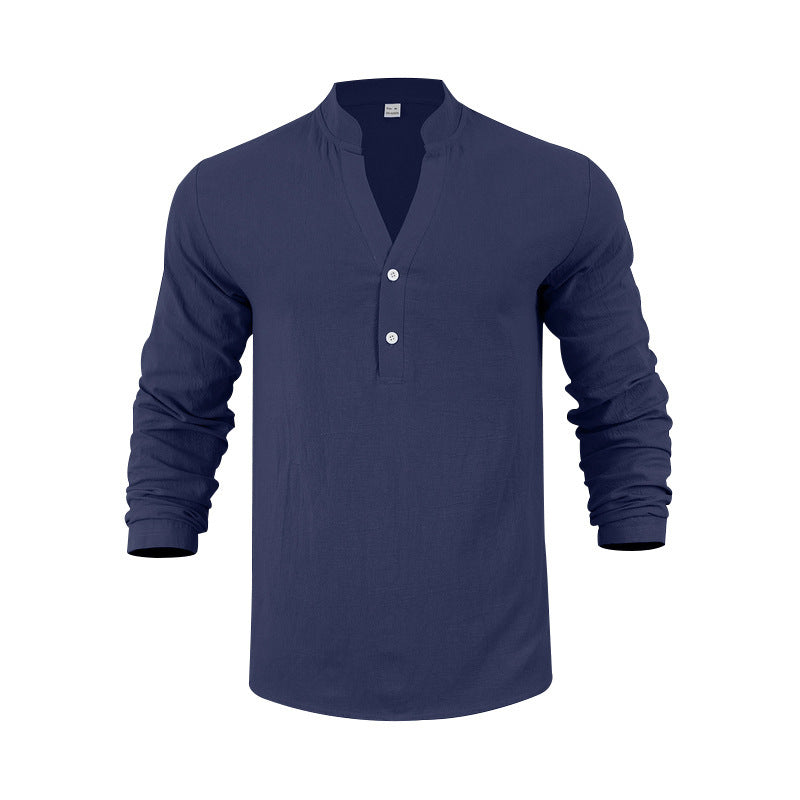 Herren langärmliges Henley-Shirt mit modischem Kragen und dekorativen Knopfdetails Echoarchiv