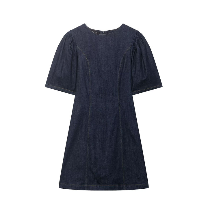 Damen A‑Linien Jeanskleid mit Puffärmeln und figurbetonten Abnähern Echoarchiv