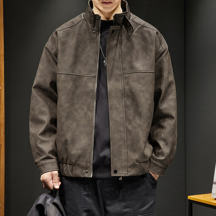 Herren elegante Kunstlederjacke mit praktischem Kragen Echoarchiv