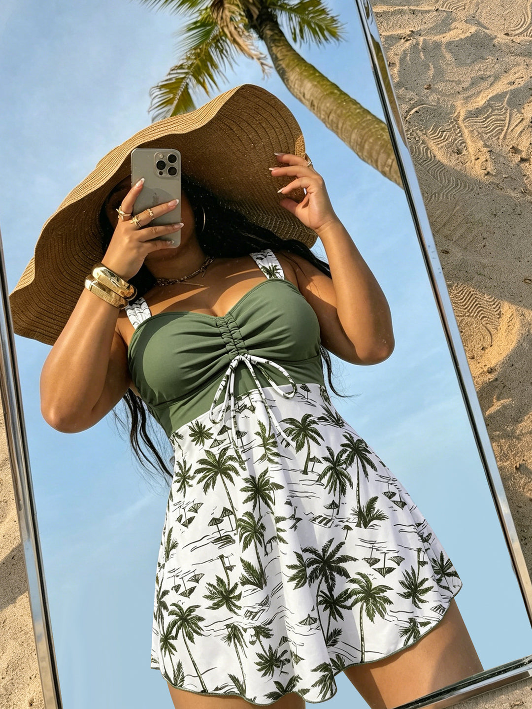 Damen Figurumspielender Tankini mit modischem Rock Echo Archiv