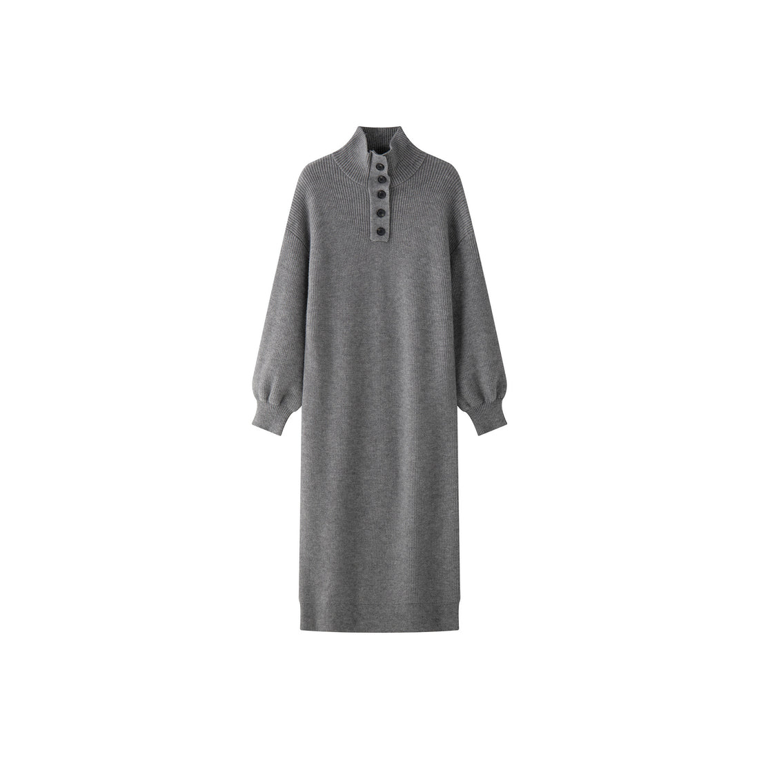 Damen Strickkleid mit Knopfleiste am Stehkragen und Rippstruktur Echoarchiv