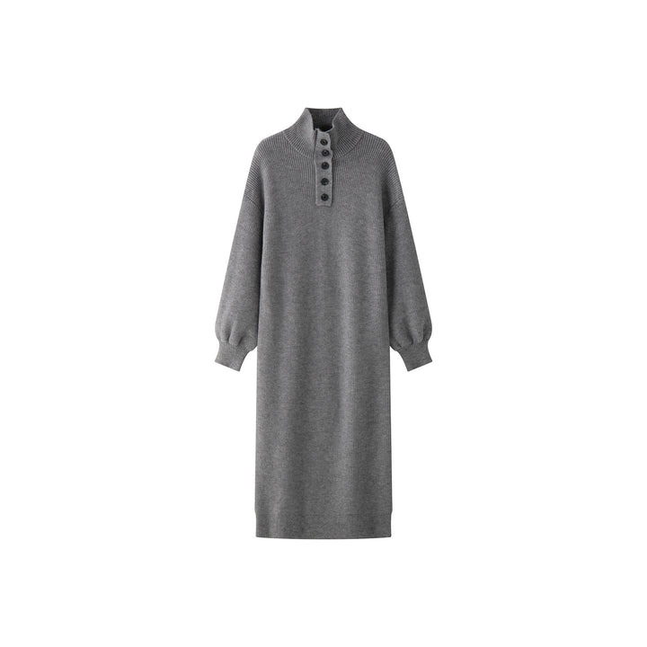 Damen Strickkleid mit Knopfleiste am Stehkragen und Rippstruktur Echoarchiv