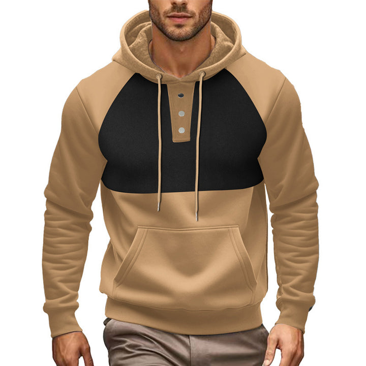 Herren Kapuzenpullover mit durchgehendem Kängurutaschen-Design und modischer Knopfleiste Echoarchiv