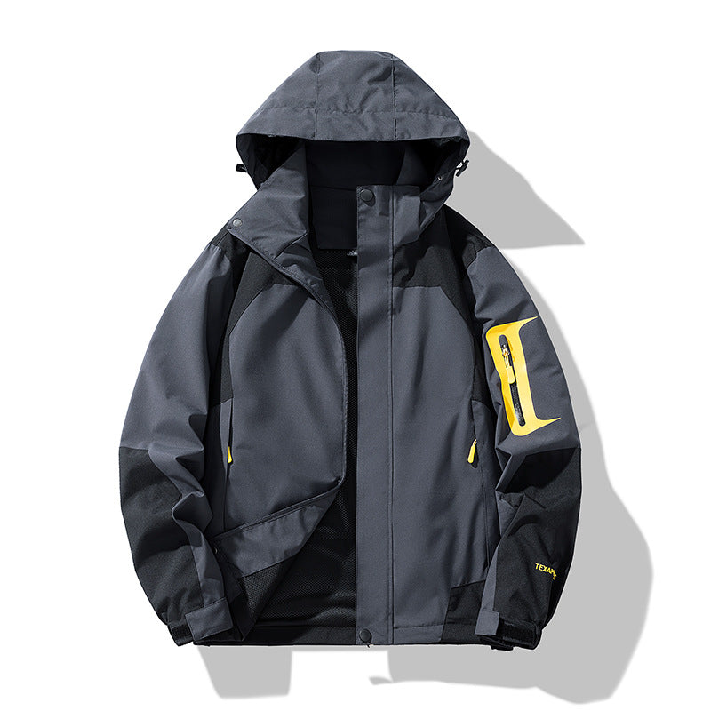 Herren Nano winddichte Softshell-Outdoojecke mit verstellbarer Kapuze, Reißverschlusstasche am Arm und atmungsaktiver Membran – Taviero