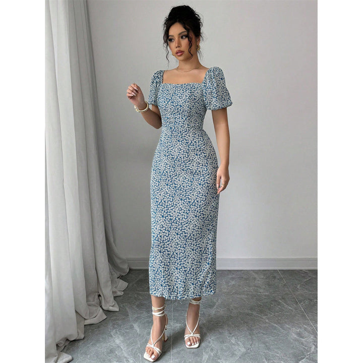 Damen Midikleid mit schulterfreien Puffärmeln und floralem Muster Echo Archiv