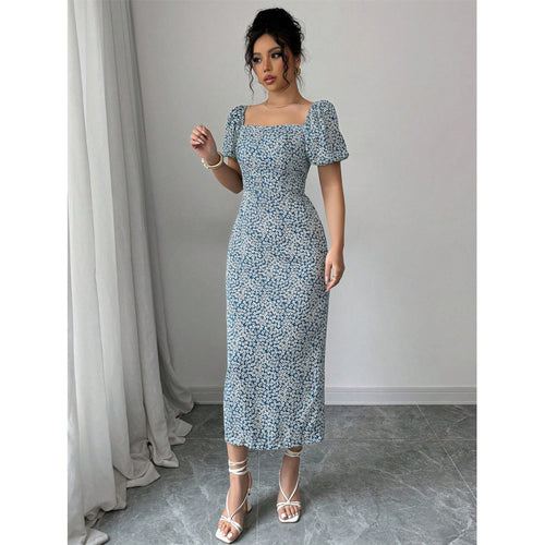 Damen Midikleid mit schulterfreien Puffärmeln und floralem Muster Echo Archiv