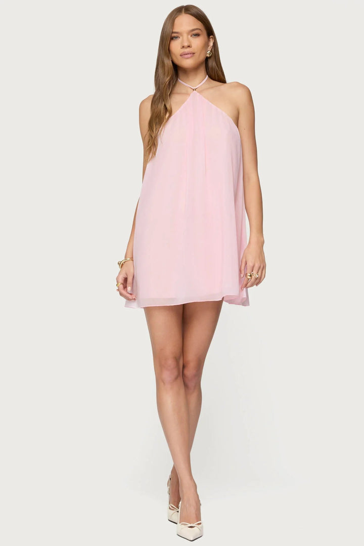 Damen Chiffon Kleid mit Nackenträger und luftiger Silhouette Echo Archiv