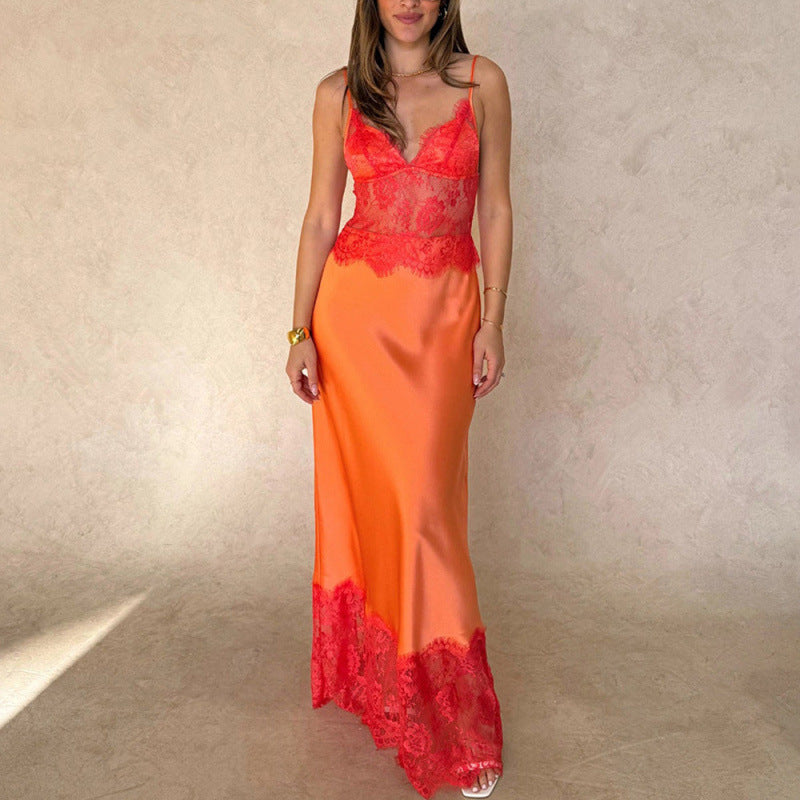 Damen Elegantes Nachtkleid mit transparentem Spitzeneinsatz und verstellbaren Trägern Echo Archiv