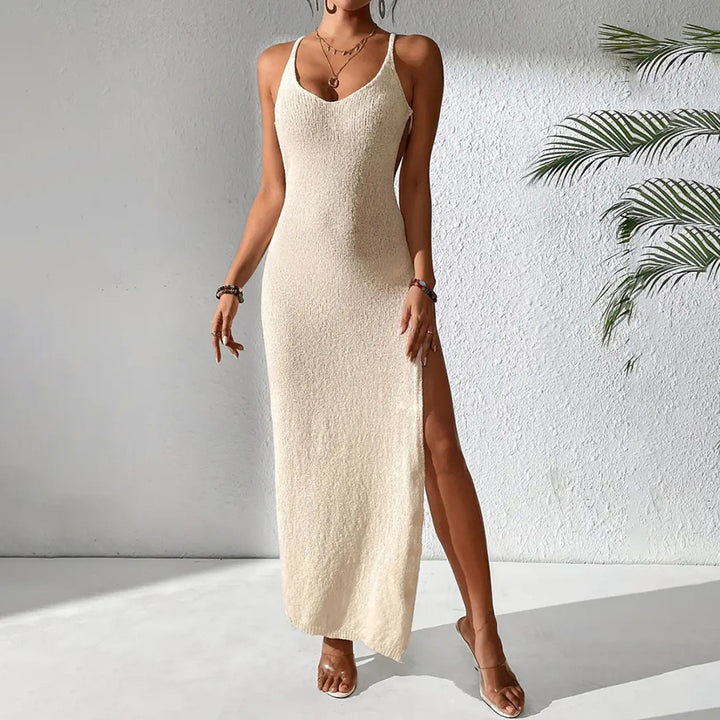Damen figurbetontes Sommermaxikleid mit aufregendem Seitenschlitz Echo Archiv