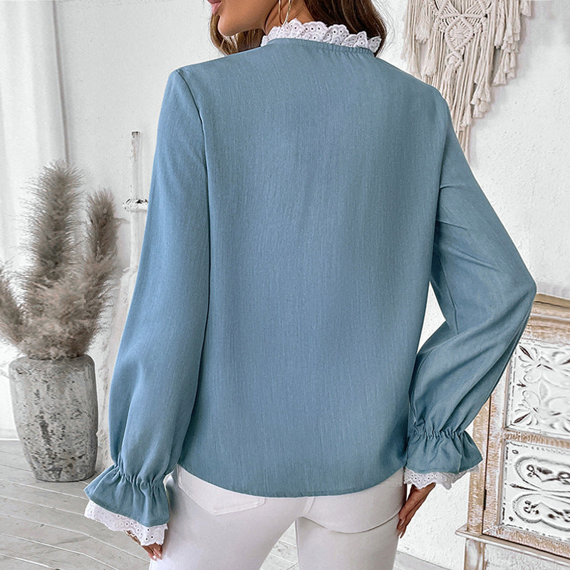 Damen Romantische Bluse mit Häkelspitzen-Besatz und Ballonärmeln – Élovi