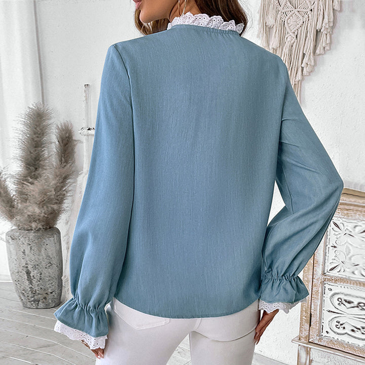 Damen Romantische Bluse mit Häkelspitzen-Besatz und Ballonärmeln – Élovi