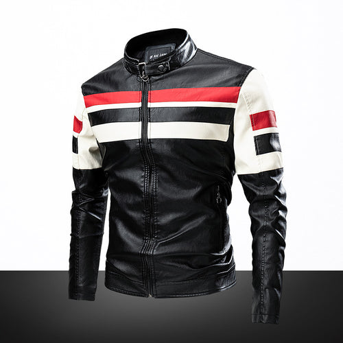 Herren Lederimitat-Bikerjacke im Retro-Racing-Design – Valtoré