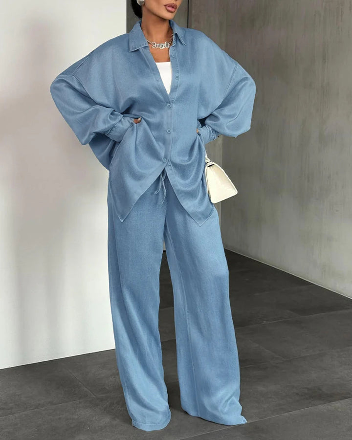 Damen Bequemes und lässiges Set aus oversized Bluse und weiten Hosen Echo Archiv