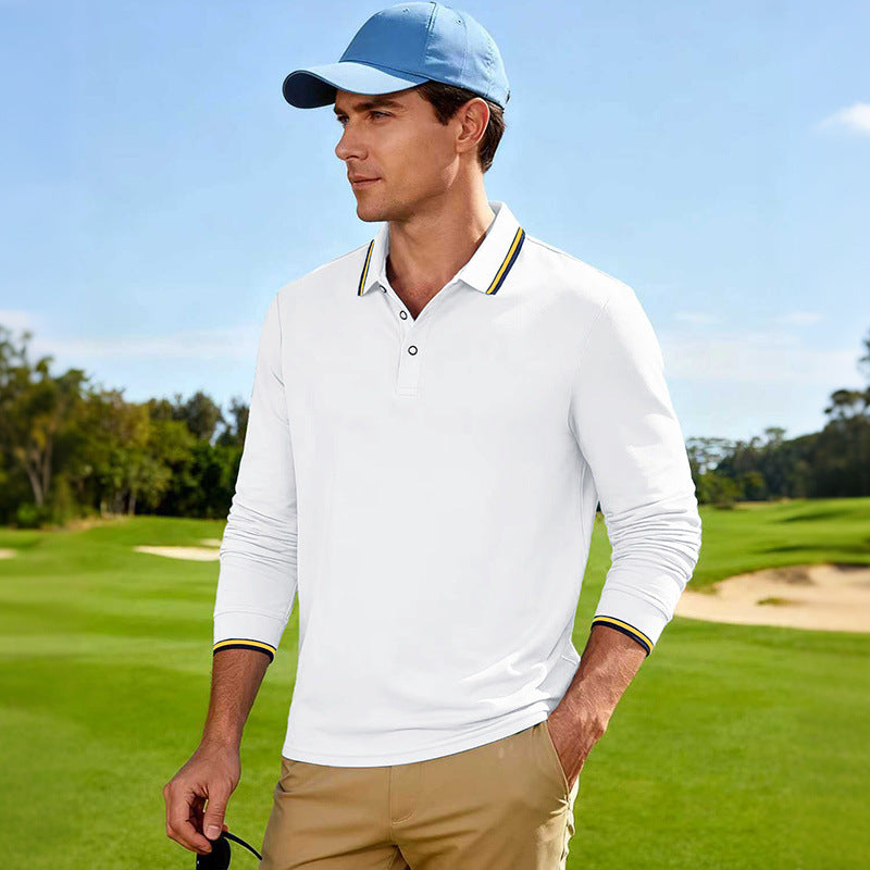Herren Golf-Performance-Poloshirt langärmlig atmungsaktiv mit Kontrastkragen – Cavello