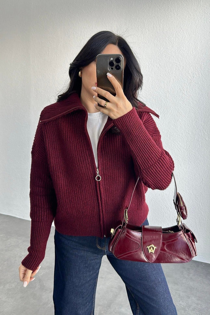 Damen Oversize Strickjacke mit Reißverschluss und hohem Kragen Echoarchiv