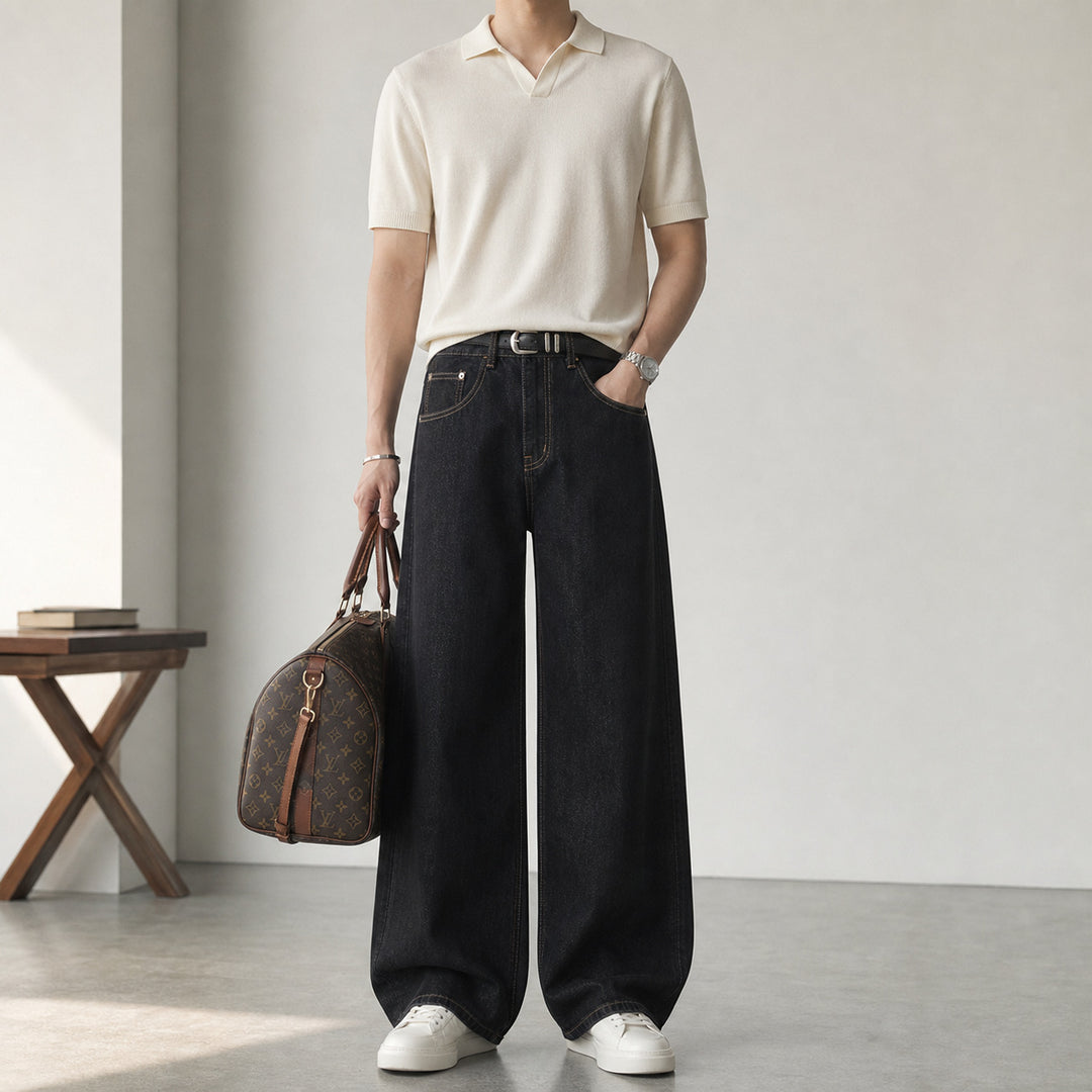 Damen High-Waist Culotte-Jeans aus Denim mit weitem Bein Echo Archiv