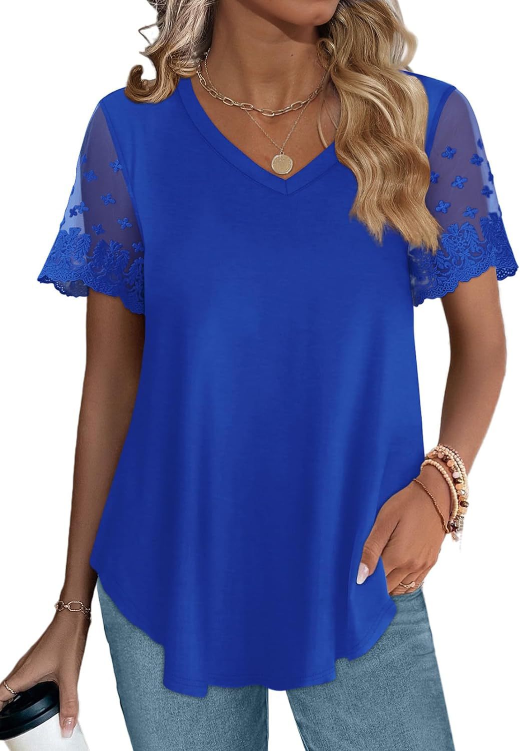 Damen Bluse mit eleganten Spitzenärmeln und V-Ausschnitt Echo Archiv
