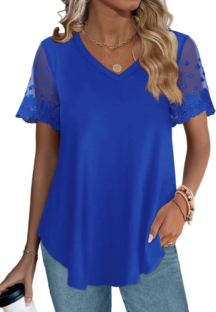 Damen Bluse mit eleganten Spitzenärmeln und V-Ausschnitt Echo Archiv