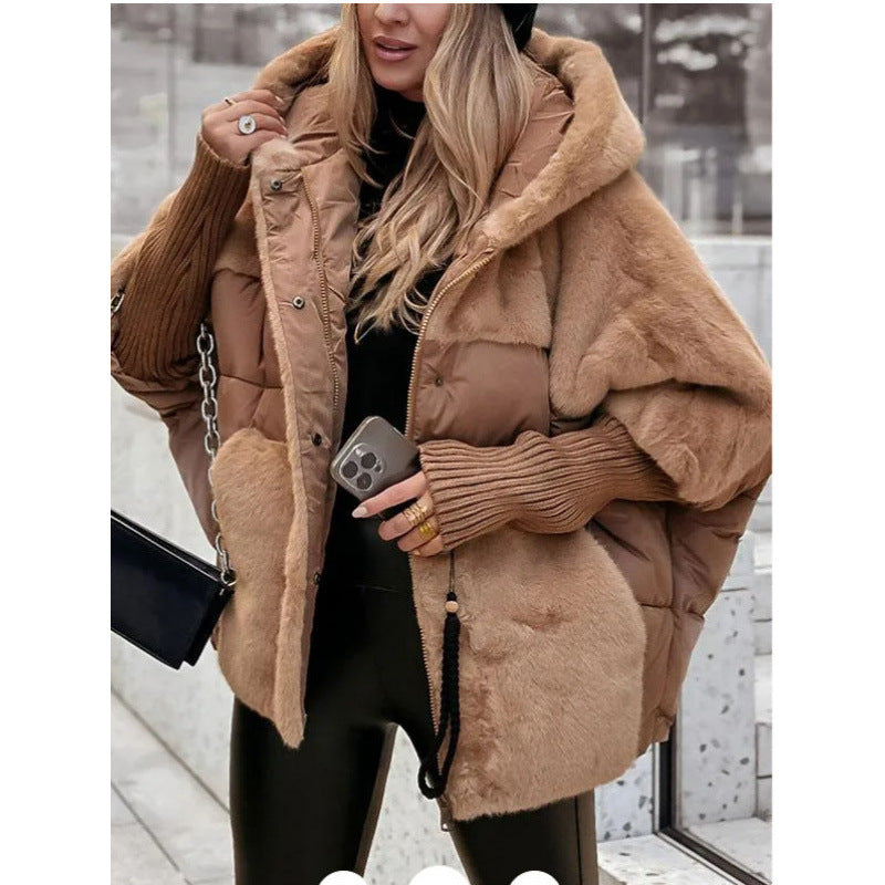 Damen nan gesteppte Kurzjacke mit Teddyfell-Einsätzen, Kapuze und integrierten Rippbündchen Echo Archiv