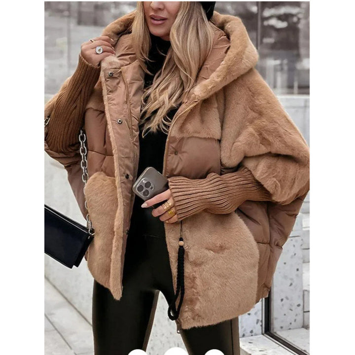 Damen nan gesteppte Kurzjacke mit Teddyfell-Einsätzen, Kapuze und integrierten Rippbündchen Echo Archiv
