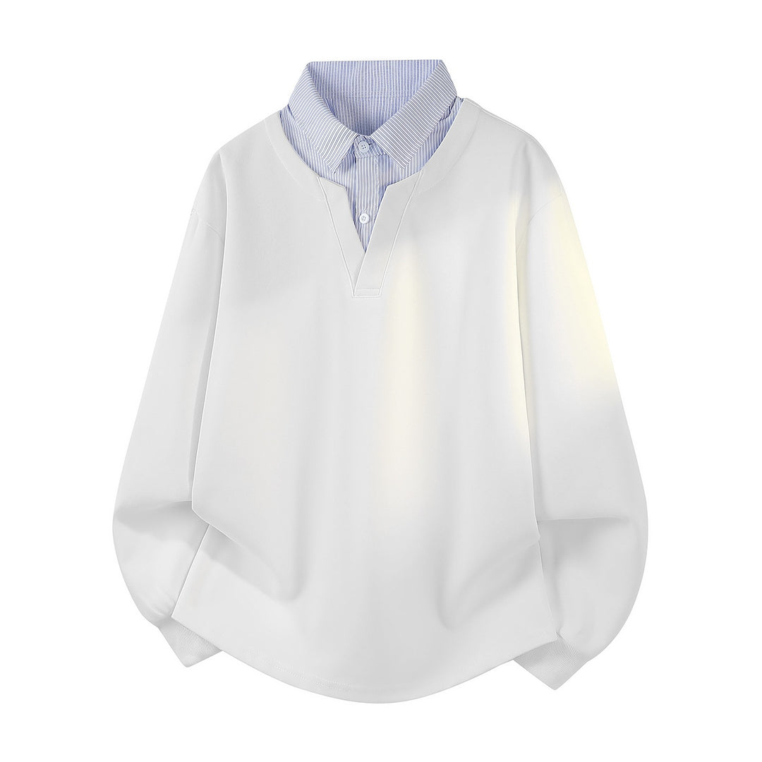 Damen Oversize-Sweatshirt mit eingearbeitetem Hemdkragen, V‑Ausschnitt und abgerundetem Saum Echoarchiv
