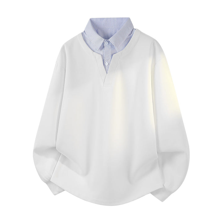 Damen Oversize-Sweatshirt mit eingearbeitetem Hemdkragen, V‑Ausschnitt und abgerundetem Saum Echoarchiv