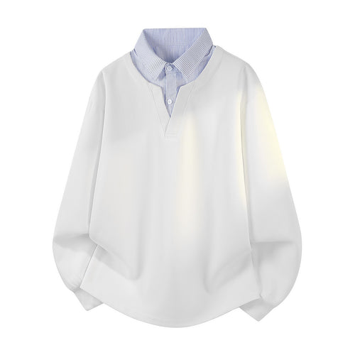 Damen Oversize-Sweatshirt mit eingearbeitetem Hemdkragen, V‑Ausschnitt und abgerundetem Saum Echoarchiv