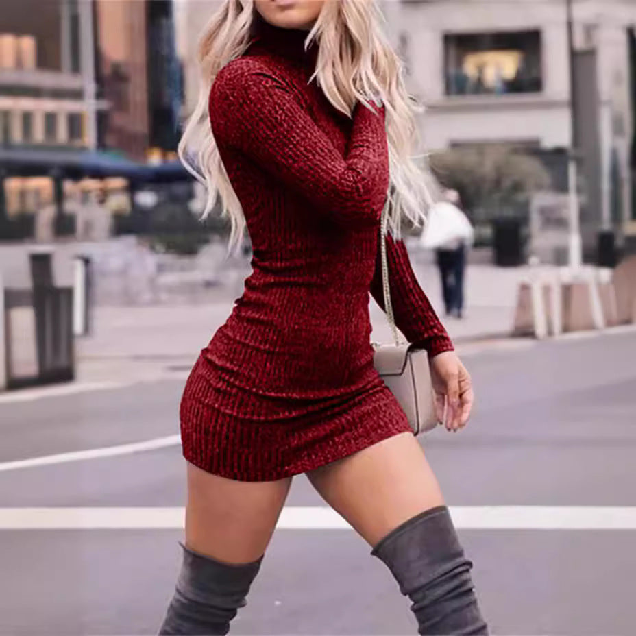 Damen nan figurbetontes gestricktes Rollkragen-Minikleid mit Rippstruktur Echo Archiv