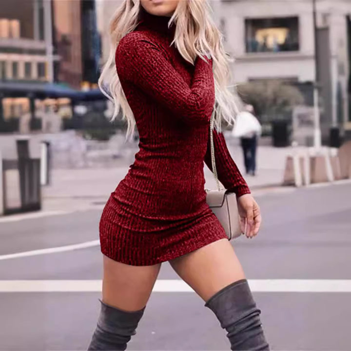 Damen nan figurbetontes gestricktes Rollkragen-Minikleid mit Rippstruktur Echo Archiv