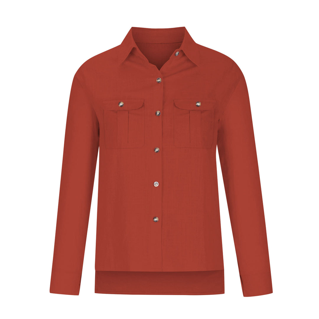 Damen Leichte Oversize-Hemdbluse aus Baumwollmischung mit Brusttaschen – Élovi