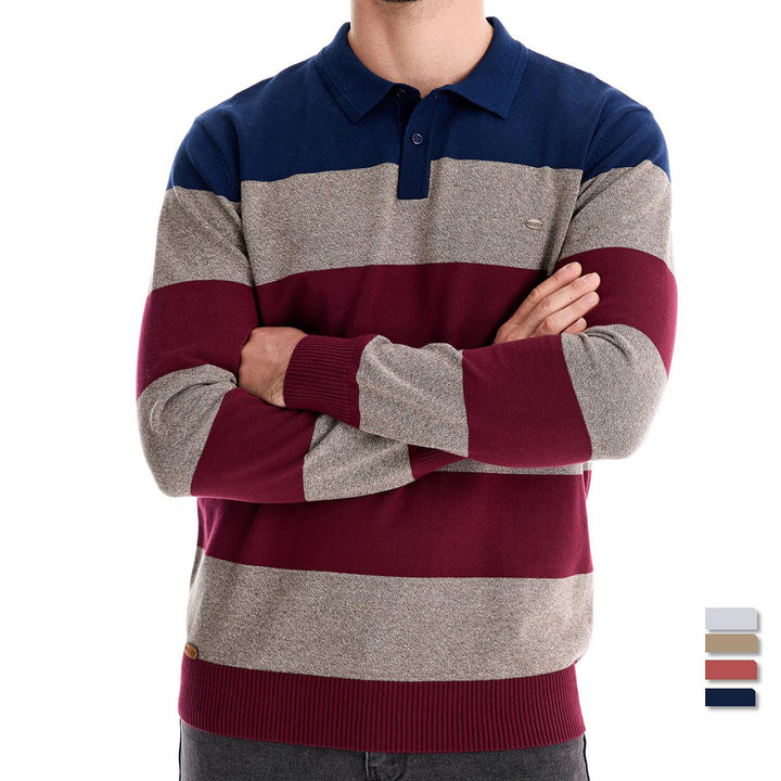 Herren Langarm-Polo-Shirt mit modischem Streifendesign Echoarchiv