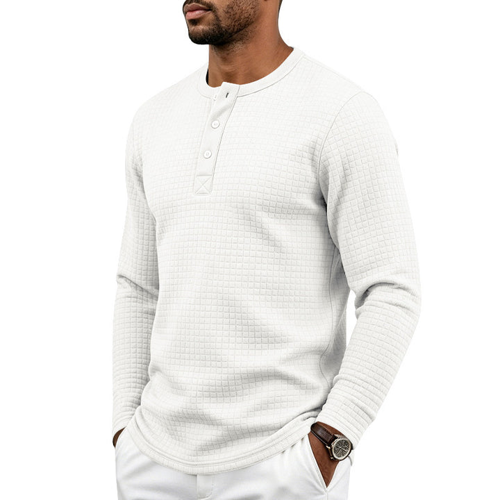 Herren Texturiertes Thermo-Henley-Langarmshirt mit Waffelstruktur und abgerundetem Saum Echoarchiv