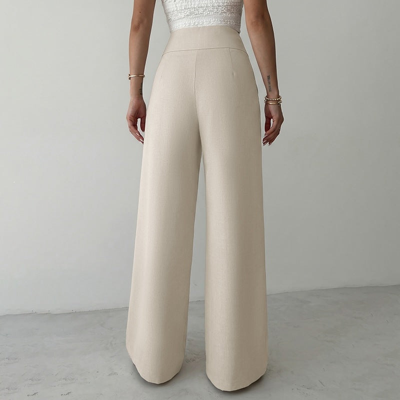 Damen Weitgeschnittene Hose mit Hohem Bund und Dekorativem Gürtel Echo Archiv