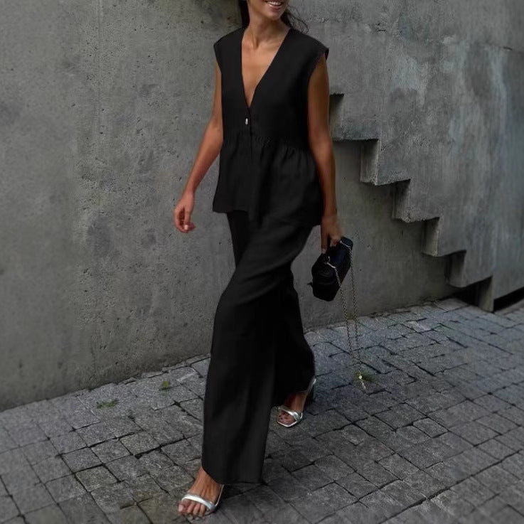 Damen lässiger und eleganter Zweiteiler aus Leinen Echoarchiv