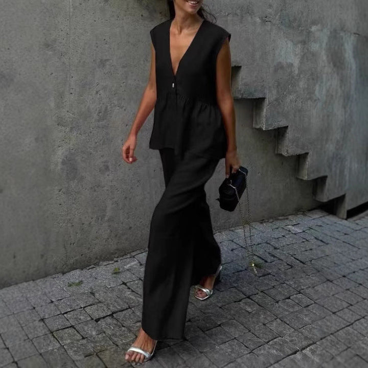 Damen lässiger und eleganter Zweiteiler aus Leinen Echoarchiv