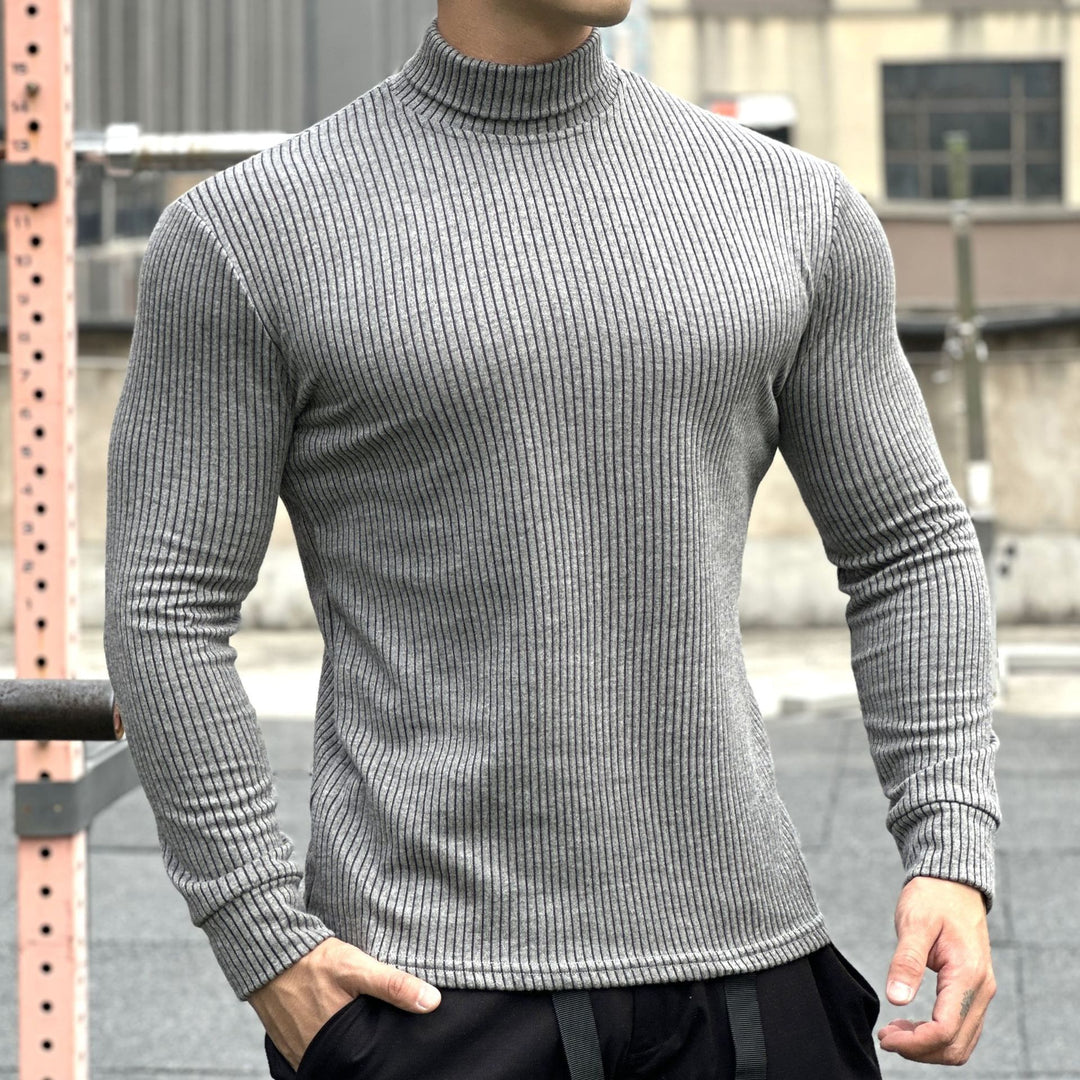 Herren elegantes Langarmshirt mit modischer Rippstruktur Echoarchiv