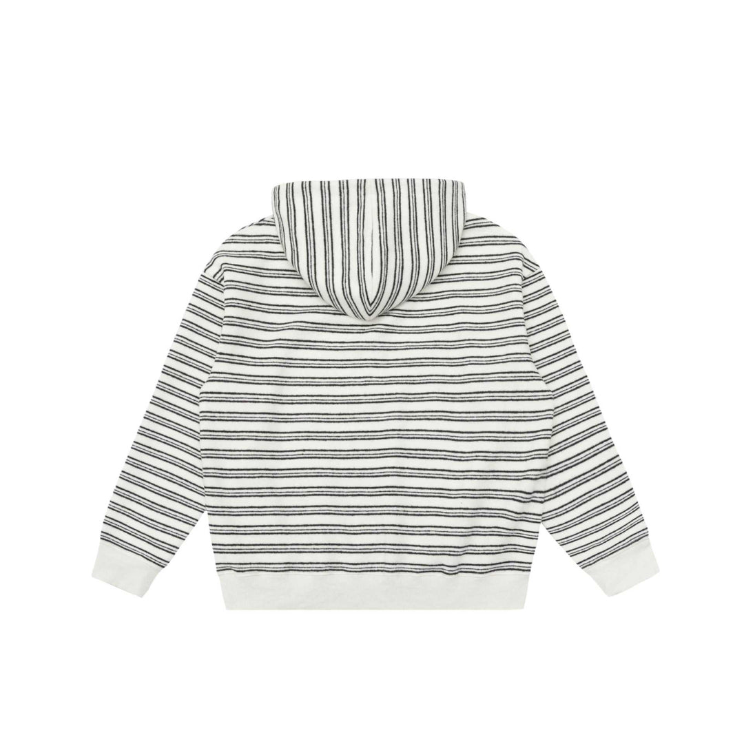Unisex Gestreiftes Kapuzensweatshirt mit halbem Reißverschluss und Kängurutasche Echoarchiv