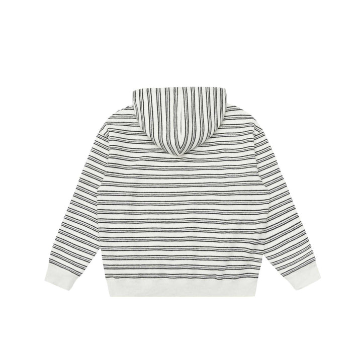 Unisex Gestreiftes Kapuzensweatshirt mit halbem Reißverschluss und Kängurutasche Echoarchiv