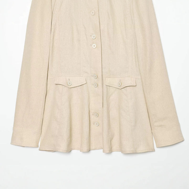 Damen Leichte Leinenoptik Hemdjacke mit Stehkragen, Knopfleiste und ausgestelltem Saum Echo Archiv
