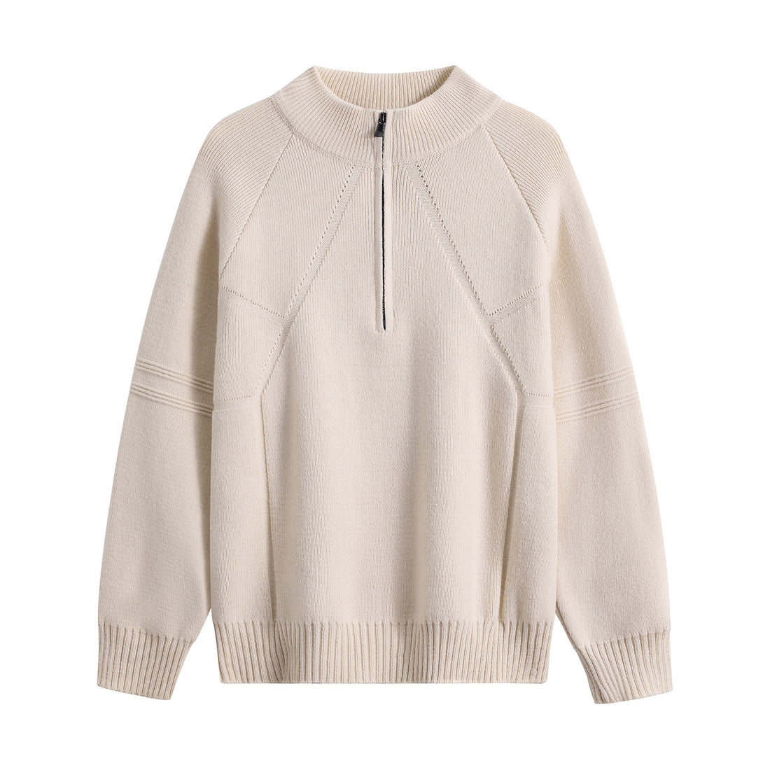 Unisex Oversize-Strickpullover mit Halbreißverschluss und geripptem Stehkragen Echoarchiv