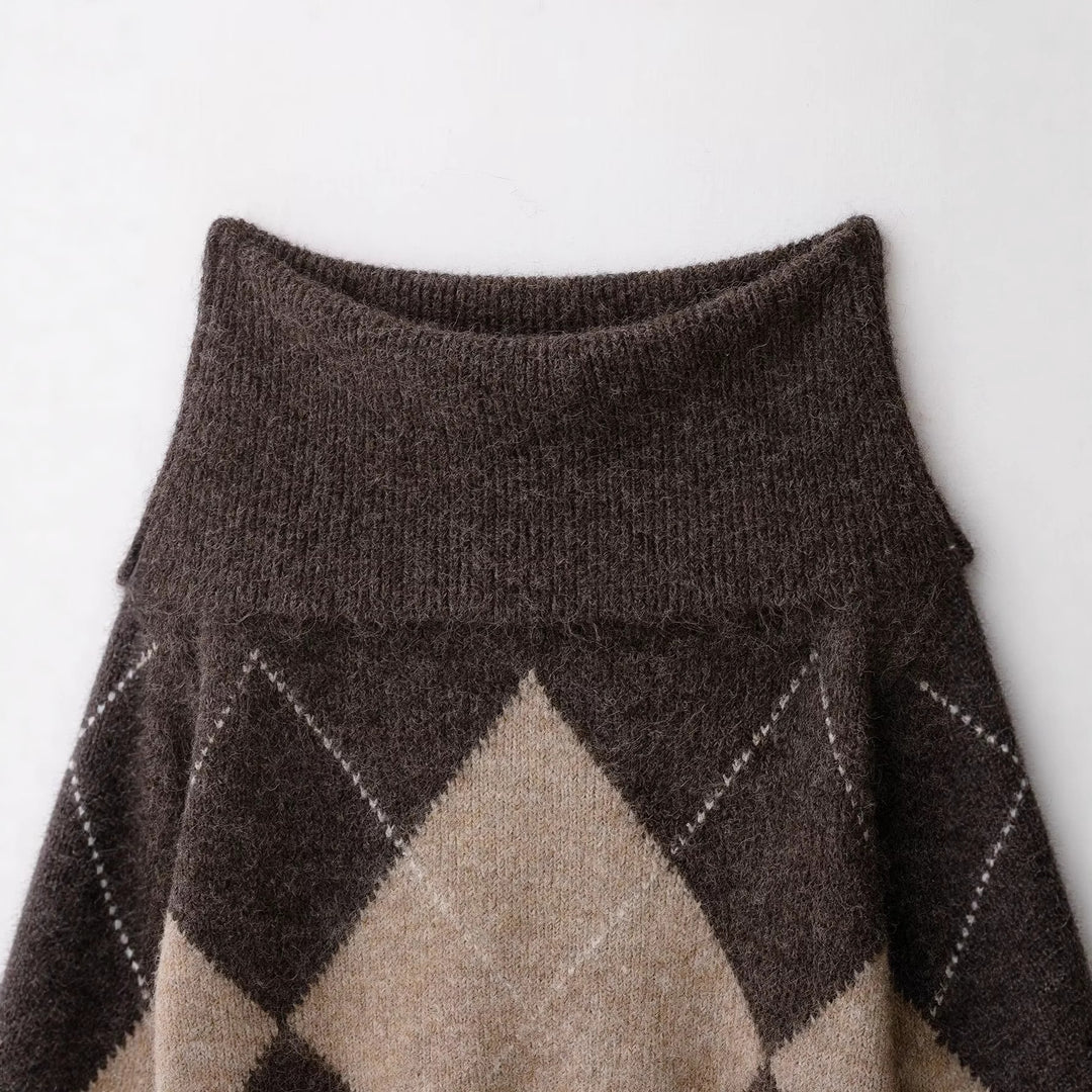 Damen Oversized Strickpullover mit Rollkragen und Rautenmuster Echo Archiv